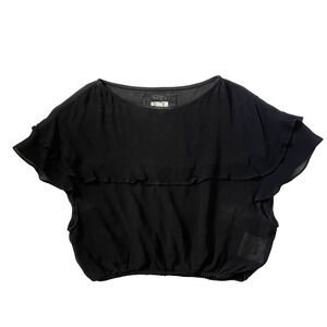 Reformation Semi Sheer Ruffle Cap Sleeve Crop Top - Black - Size M